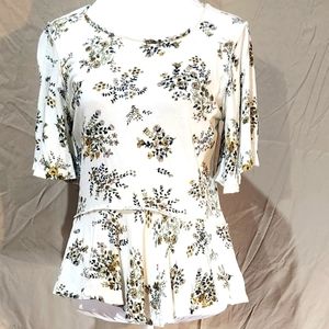 Lucky Brand XS romantic floral knit flutter sleeve peplum‎ raw hem top